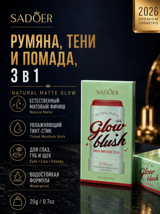 Кремовый стик SADOER румяна, тени и помада, 3 в 1, 20 гр - 