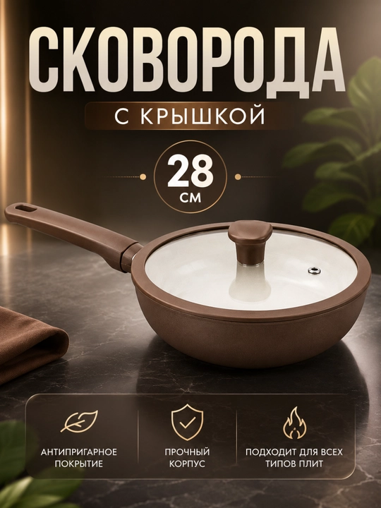Tova chuqur qopqoqli yopishmaydigan qoplamali oshxona skovorodkasi, 24 sm - 