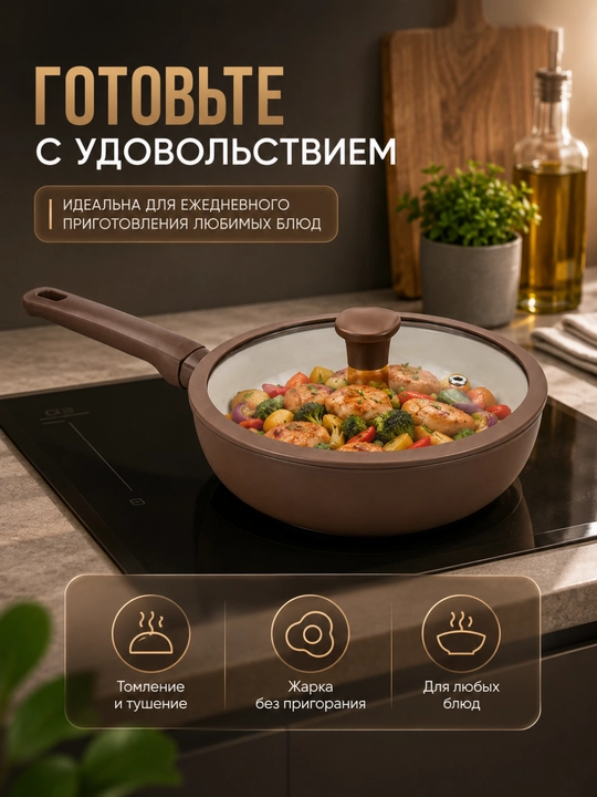 Tova chuqur qopqoqli yopishmaydigan qoplamali oshxona skovorodkasi, 24 sm