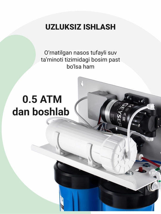 Kafe va restoranlar uchun ixcham Geyser Line 1500 teskari osmos tizimi, sutkasiga 1500 l