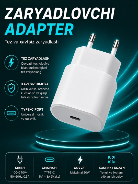 20 Vt quvvatli iPhone tezkor quvvatlash adapteri - 