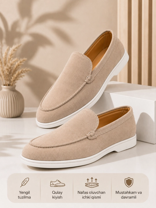 Erkaklar loferlari, 100% tabiiy zamsh, o‘lchami 39-43, Loro Piana( 1 ga 1 nusxa )
