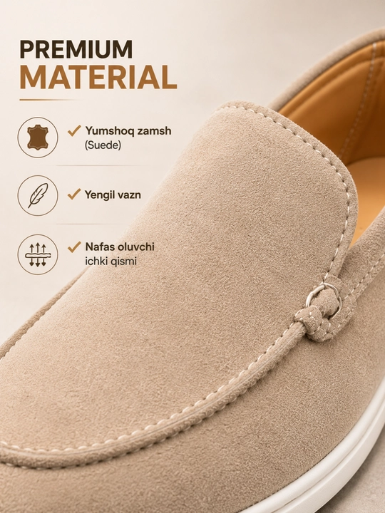 Erkaklar loferlari, 100% tabiiy zamsh, o‘lchami 39-43, Loro Piana( 1 ga 1 nusxa )
