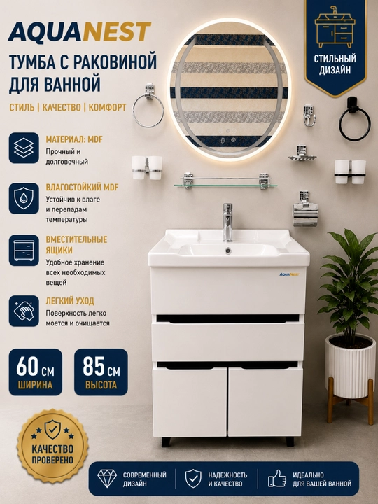 AQUANEST MDF rakovina tumba, namlikka chidamli zamonaviy dizayn - 