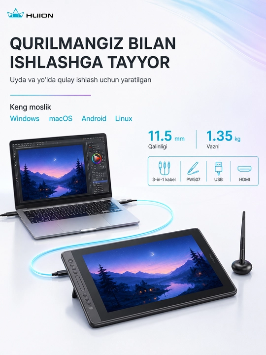 Графический монитор Huion 15,6" Kamvas Pro 16, USB-C, черный GT-156