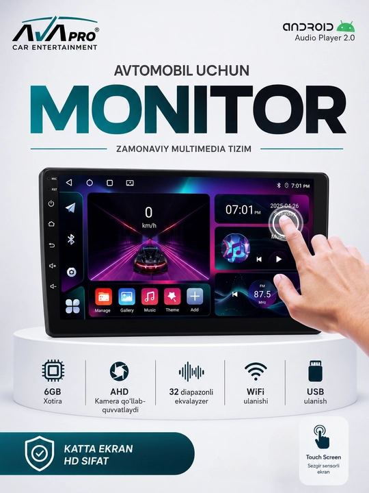 Автомобильная магнитола AVM Pro, 9 дюймов, Android 11, CarPlay, Wi-Fi и Bluetooth - 