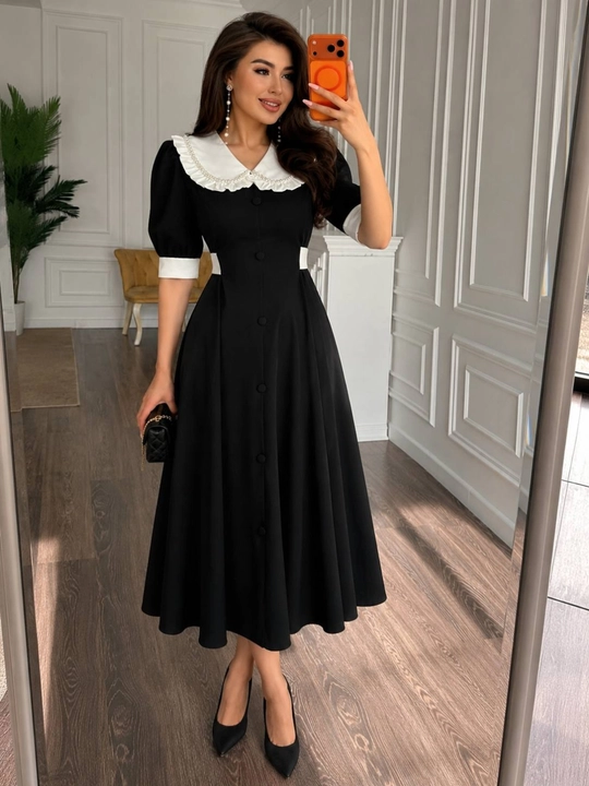 Oq yoqali ayollar ko‘ylagi, Barbi materialidan, ofis, maktab, klassik S-M M-L