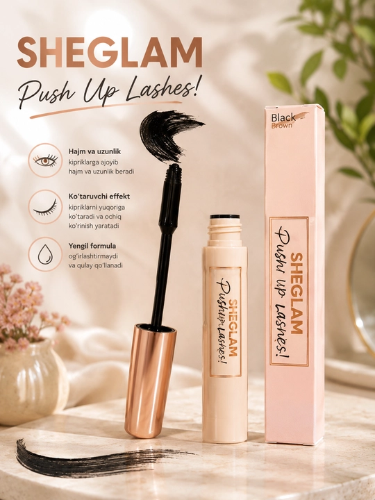 Тушь для ресниц SHEGLAM Push Up Lashes Mascara, придающая объем и длину, черная, 4 мл