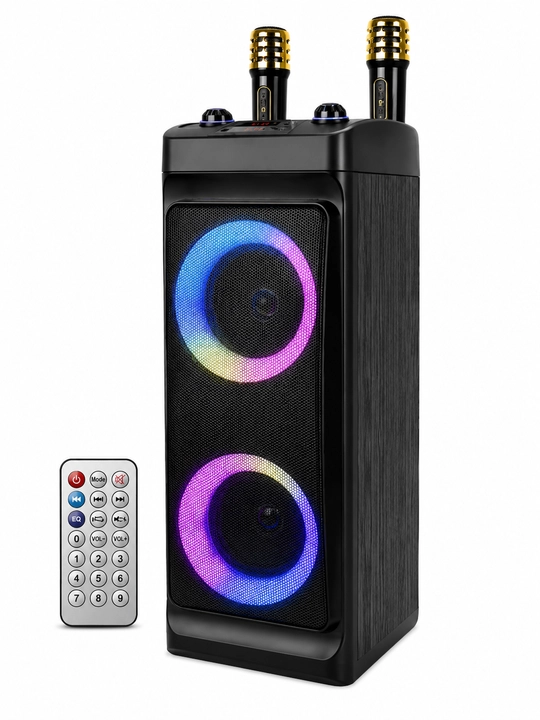 Колонка ZQS-4209 Super Bass с 2 беспроводными микрофонами, RGB-подсветкой и пультом