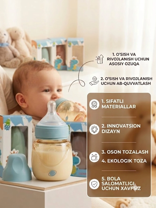 Yangi tug‘ilgan chaqaloqlarni emizish uchun shishacha, 150 ml li, sanchiqqa qarshi silikon so‘rg‘ichli bolalar - 