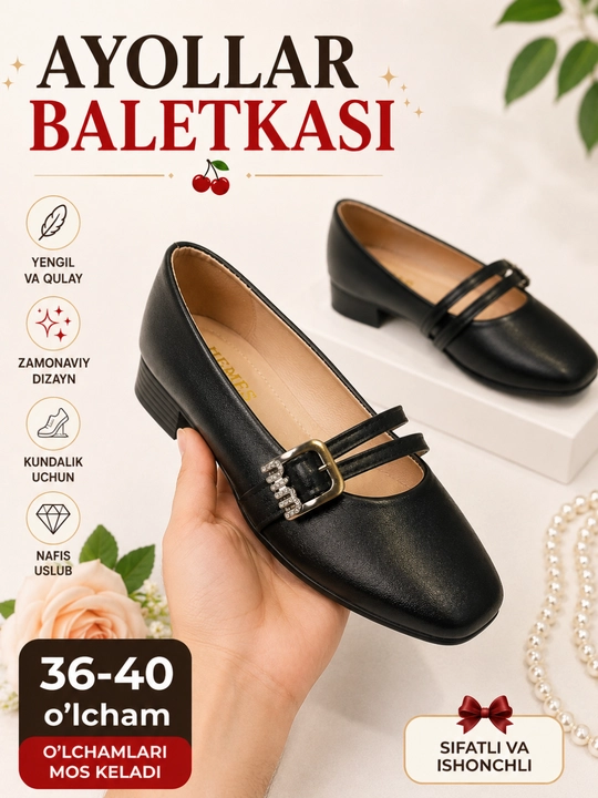 Ayollar uchun Meri Jeyn balet poyabzali, klassik tufli - 