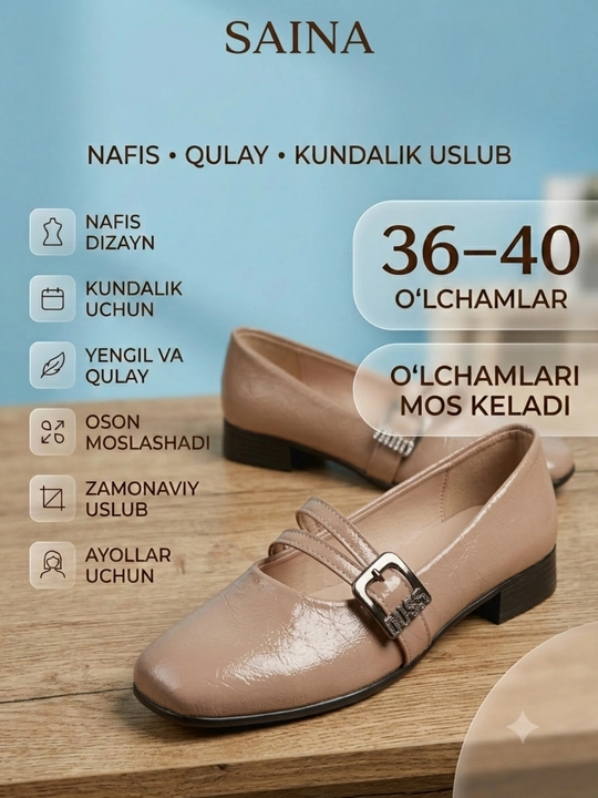 Ayollar uchun Meri Jeyn balet poyabzali, klassik tufli