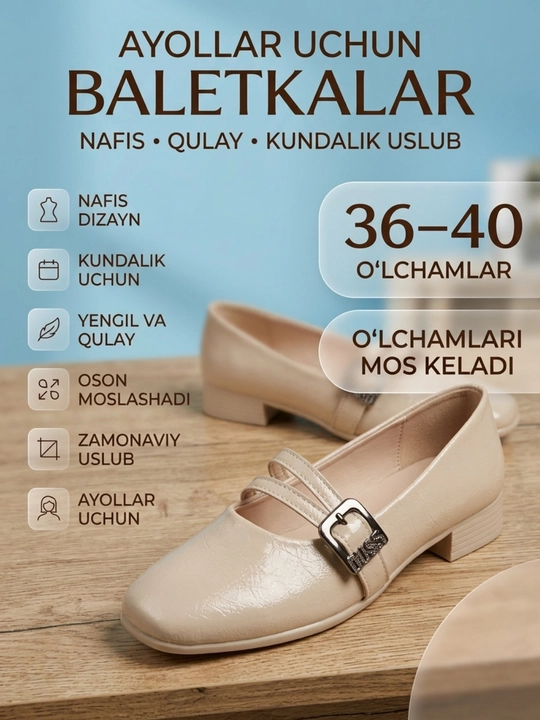 Ayollar uchun Meri Jeyn balet poyabzali, klassik tufli
