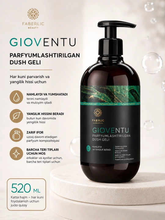 GIOVENTU Parfyumli dush geli 520 ml – namlantiruvchi va tetiklashtiruvchi
