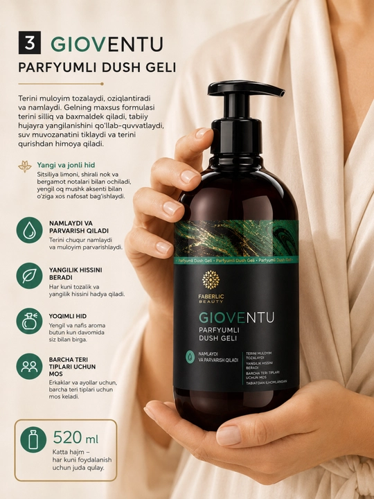 GIOVENTU Parfyumli dush geli 520 ml – namlantiruvchi va tetiklashtiruvchi