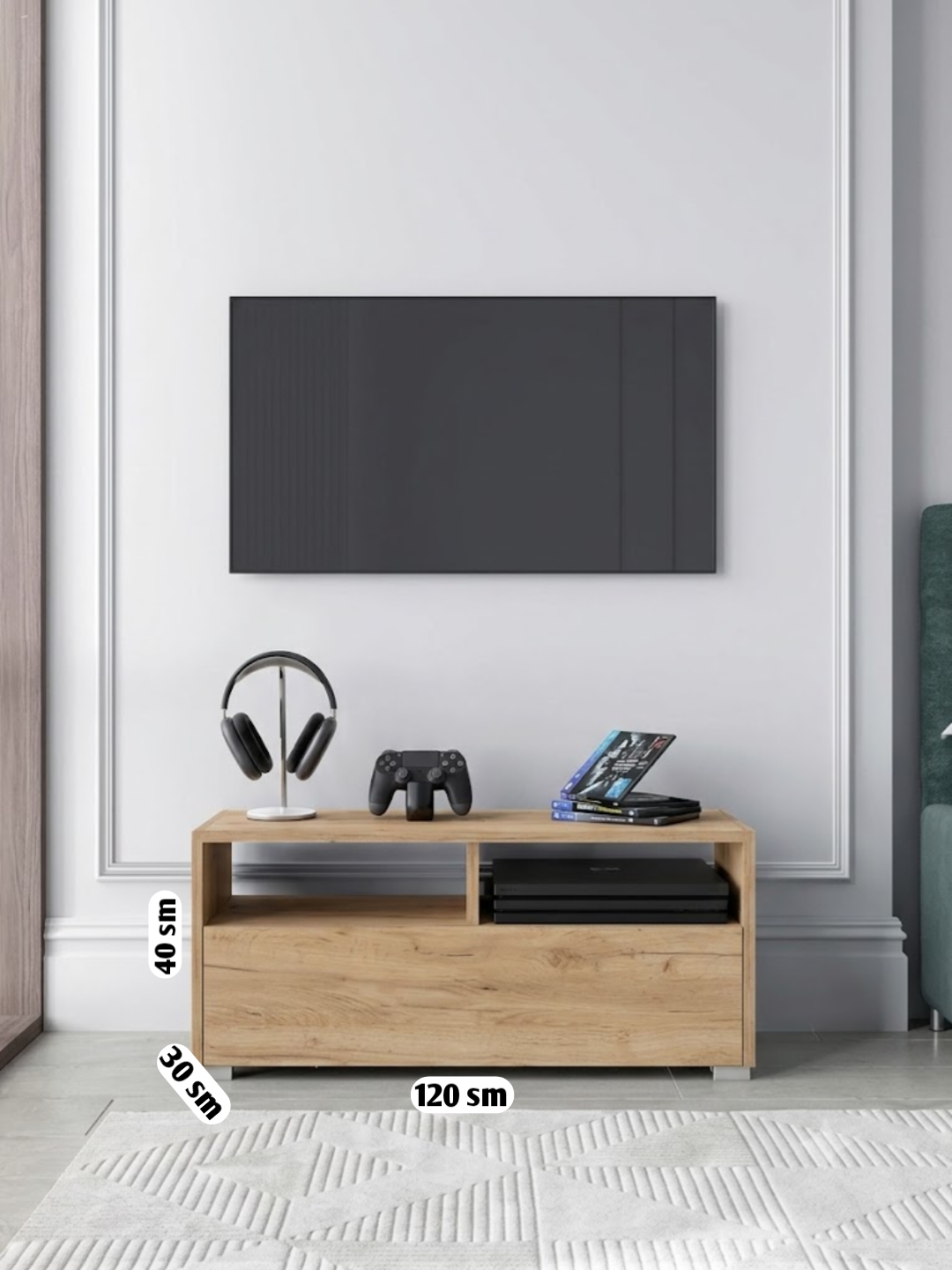 Minimalistik TV tumba, 120×30×40 sm, televizor va media qurilmalari uchun tumba TV 08 - 