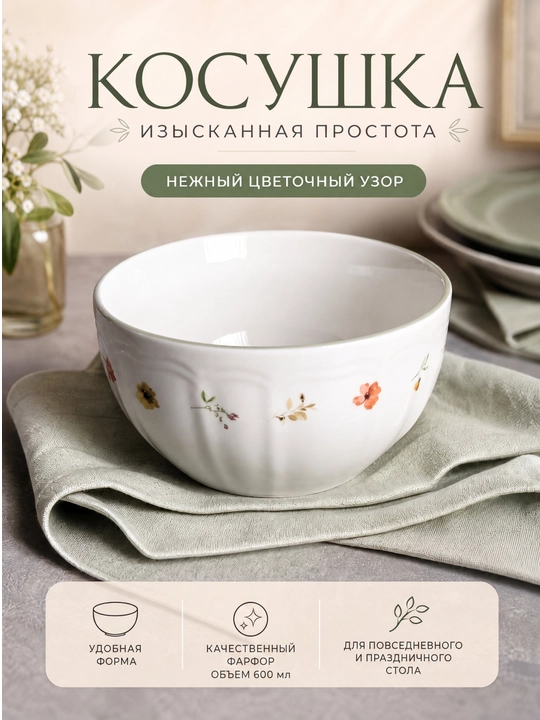 Косушка Burchak Spring Symphony, фарфор, 600 мл, хаки - сирень - 