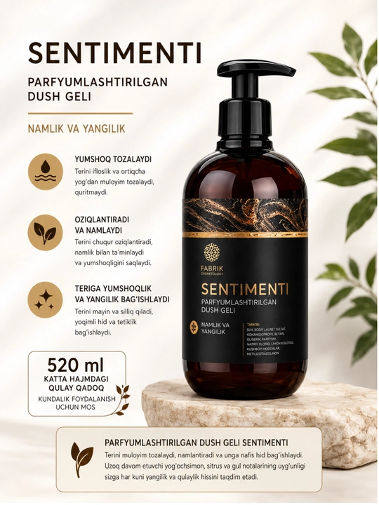 SENTIMENTI dush uchun xushbo‘y gel, 520 ml - namlash va yumshoq tozalash uchun