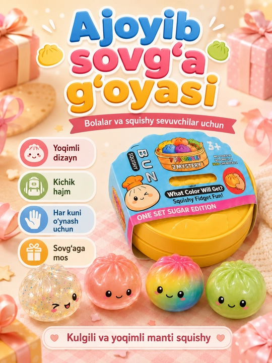 Anti-stress Squishy Manti, yumshoq siqiladigan o‘yinchoq, 1 dona, 3+
