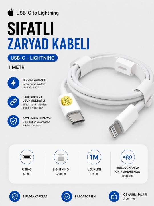 IPhone kabeli Macaron 20W tez zaryadlovchi Type-C Lightning zaryadchik iphone uchun - 
