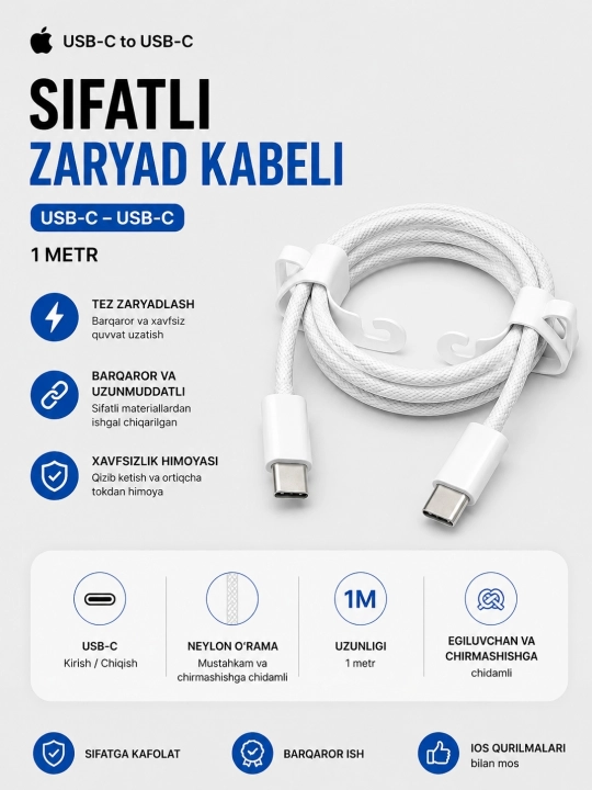IPhone kabeli Macaron 20W tez zaryadlovchi Type-C Lightning zaryadchik iphone uchun - 