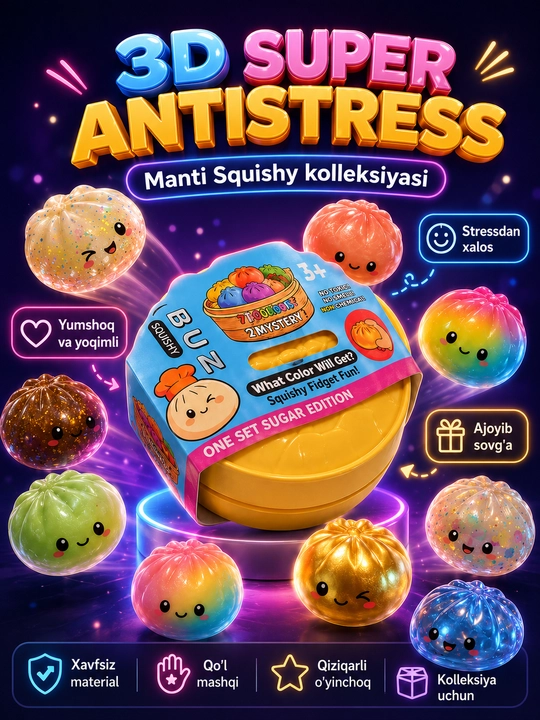 Anti-stress Squishy Manti, yumshoq siqiladigan o‘yinchoq, 1 dona, 3+ - 