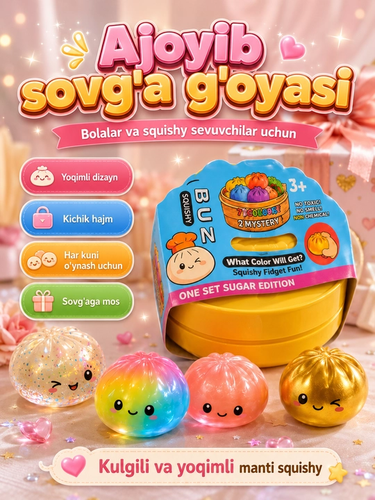 Anti-stress Squishy Manti, yumshoq siqiladigan o‘yinchoq, 1 dona, 3+