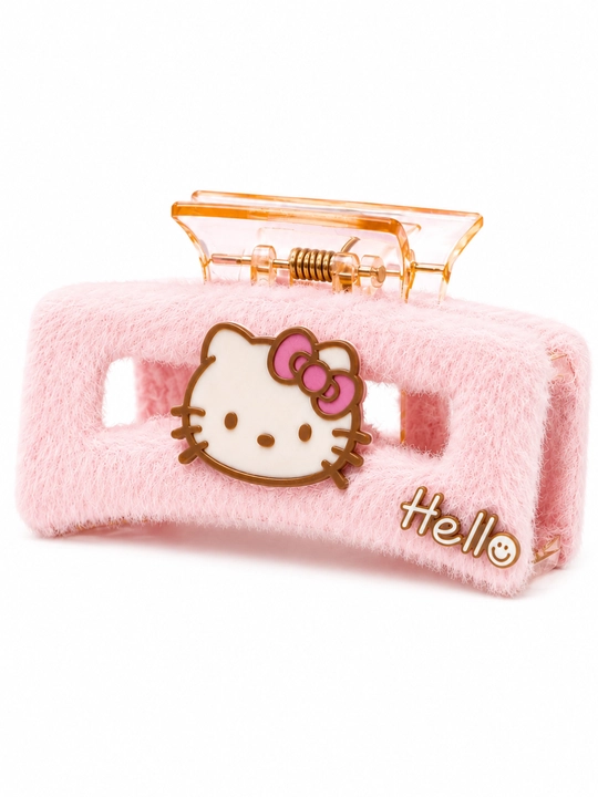 Qizlar uchun Hello Kitty dizaynli plyush soch qisqichi, pushti krabik