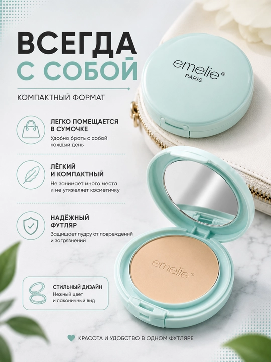 Emelie Paris Two Way Cake Oil Control №01 Natural oynali va sponjli ixcham upa