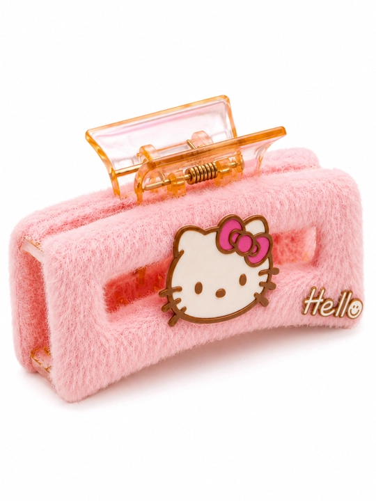 Qizlar uchun Hello Kitty dizaynli plyush soch qisqichi, pushti krabik