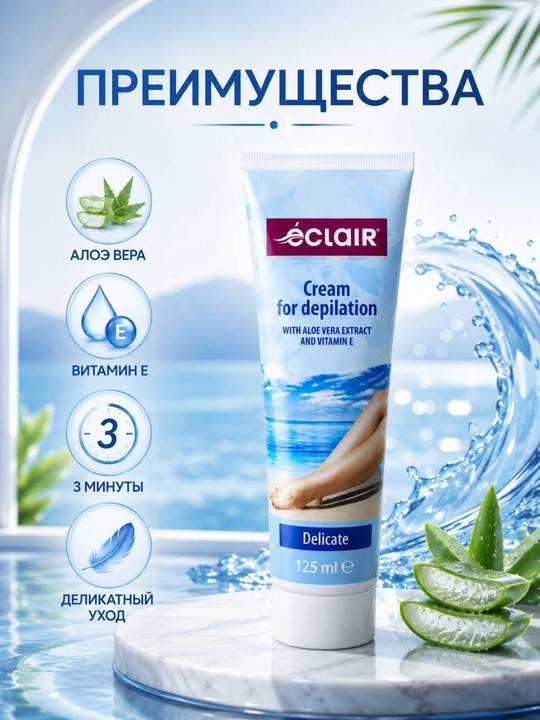 D-Pantenol va Letsitin qo‘shilgan Éclair depilyatsiya kremi, 125 ml