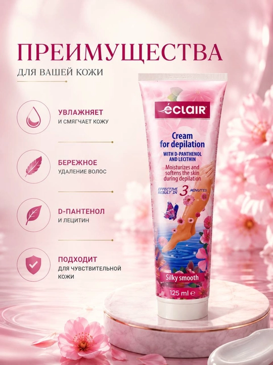 Крем для депиляции Éclair с D-Пантенолом и Лецитином, 125 мл
