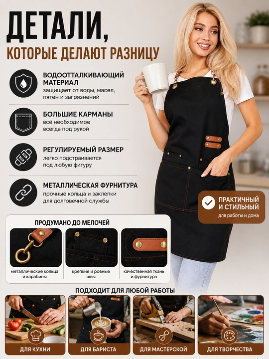 Oshxona uchun universal, suv o‘tkazmaydigan, sozlanadigan, professional oshxona fartugi