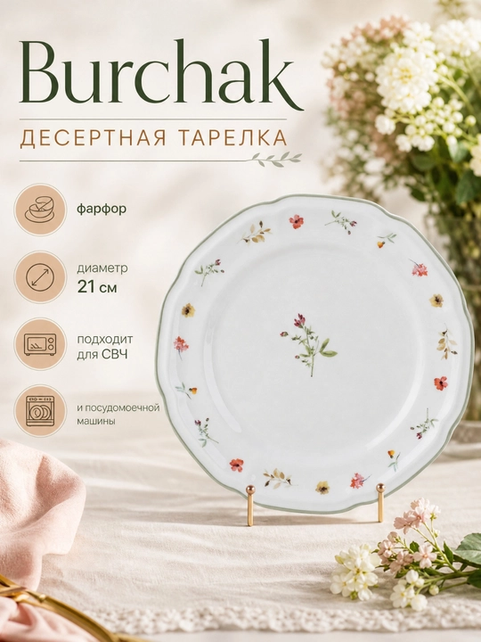 Burchak Spring Symphony desert tarelkasi, chinni, 21 sm, xaki / binafsha - 