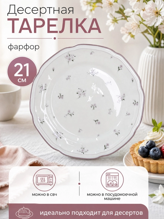 Burchak Spring Symphony desert tarelkasi, chinni, 21 sm, xaki / binafsha - 
