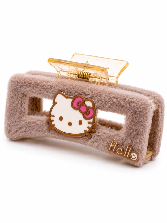 Qizlar uchun Hello Kitty dizaynli plyush soch qisqichi, pushti krabik