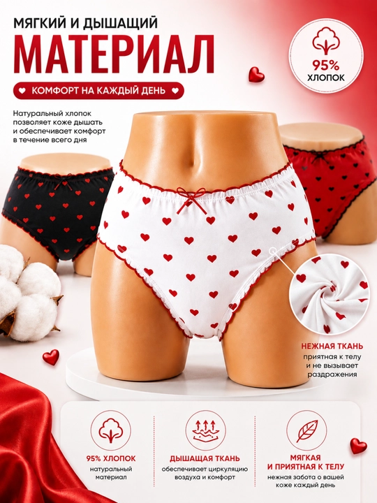 Комплект женских трусов Girls' Love, 3 шт, 95% хлопок, Free Size, 12–18 лет