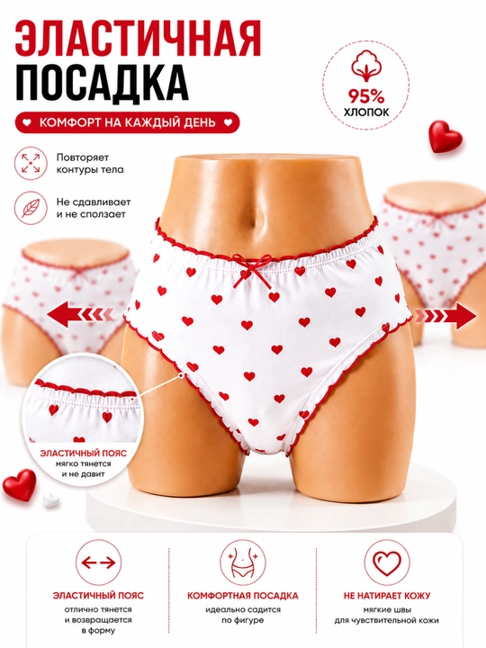 Комплект женских трусов Girls' Love, 3 шт, 95% хлопок, Free Size, 12–18 лет