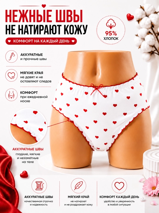 Комплект женских трусов Girls' Love, 3 шт, 95% хлопок, Free Size, 12–18 лет
