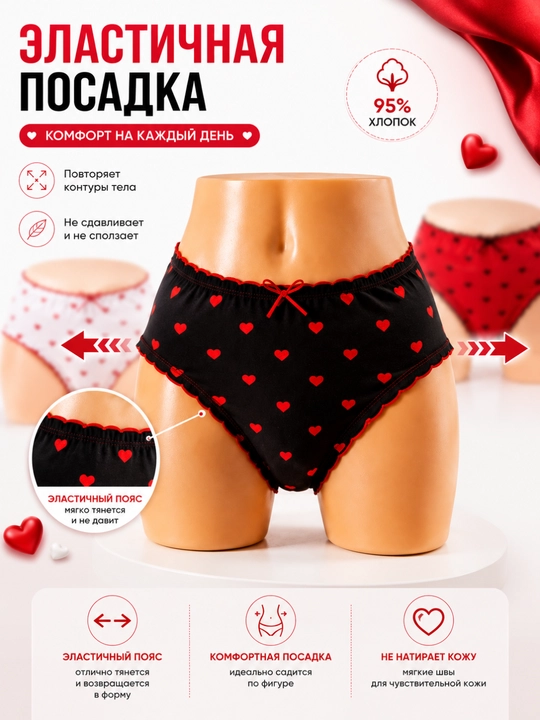 Комплект женских трусов Girls' Love, 3 шт, 95% хлопок, Free Size, 12–18 лет
