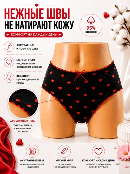 Комплект женских трусов Girls' Love, 3 шт, 95% хлопок, Free Size, 12–18 лет