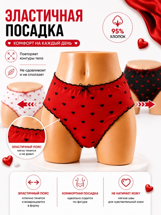 Комплект женских трусов Girls' Love, 3 шт, 95% хлопок, Free Size, 12–18 лет