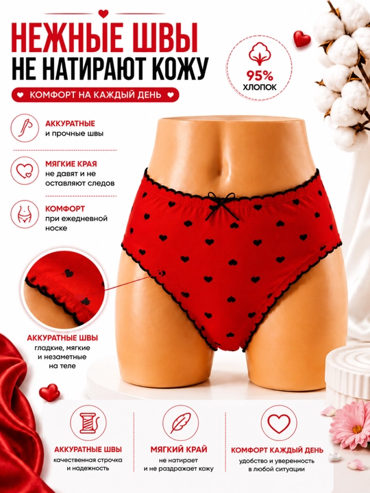 Комплект женских трусов Girls' Love, 3 шт, 95% хлопок, Free Size, 12–18 лет