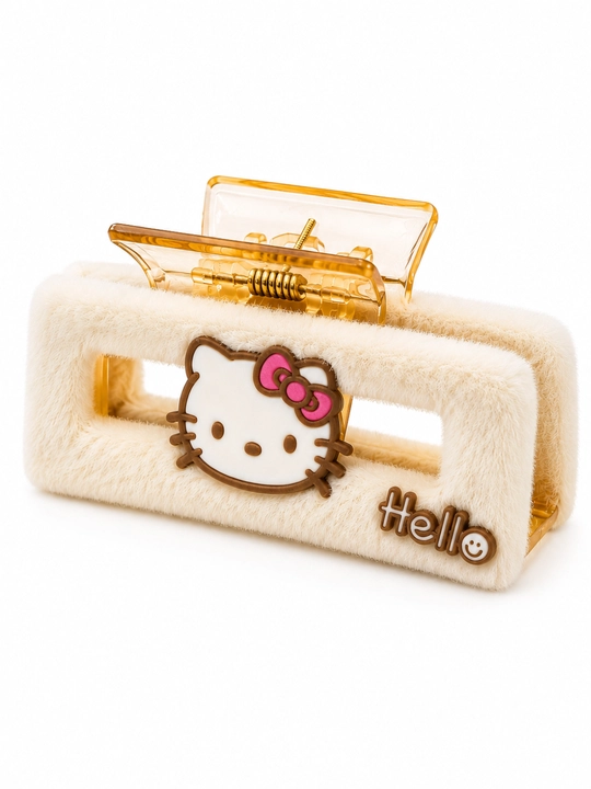 Qizlar uchun Hello Kitty dizaynli plyush soch qisqichi, pushti krabik