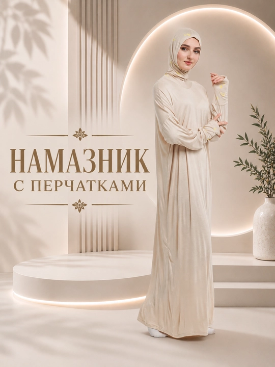 Платье женское для намаза, намазник с перчатками - 