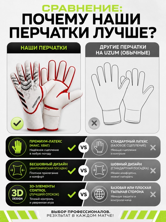 Вратарские перчатки для футбола без застёжек, латекс 4 мм, размеры 6–10