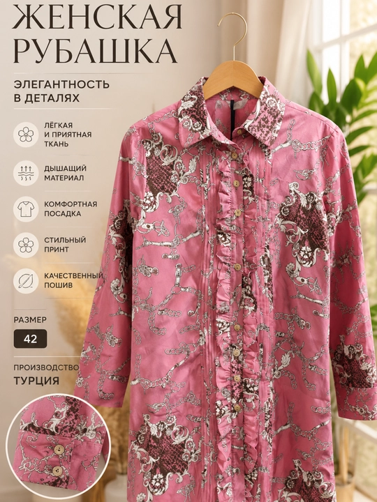 Женская блузка рубашка, элегантная блузка с цветочным принтом, с длинным рукавом, Турция