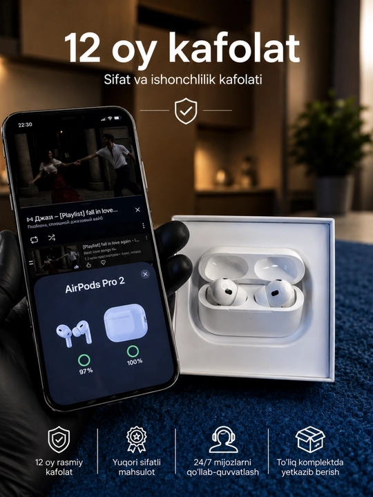 A Pods Pro, naushnik simsiz quloqchinlari, iPhone va Android uchun Bluetooth, sensorli