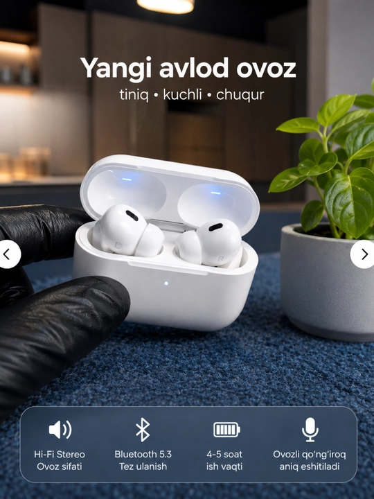 A Pods Pro, naushnik simsiz quloqchinlari, iPhone va Android uchun Bluetooth, sensorli