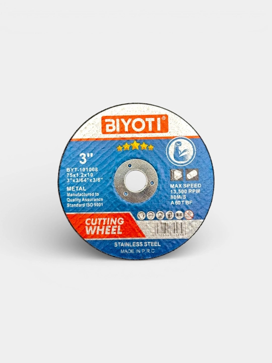 Отрезной диск по металлу и нержавеющей стали BIYOTI BYT-101008, 75х1.2х10 мм - 